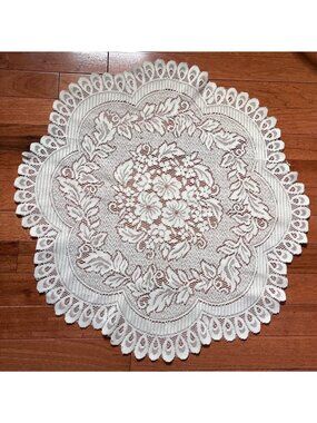 Elegant White Lace Floral Round Doily Table Topper 23" Diameter Vintage Style